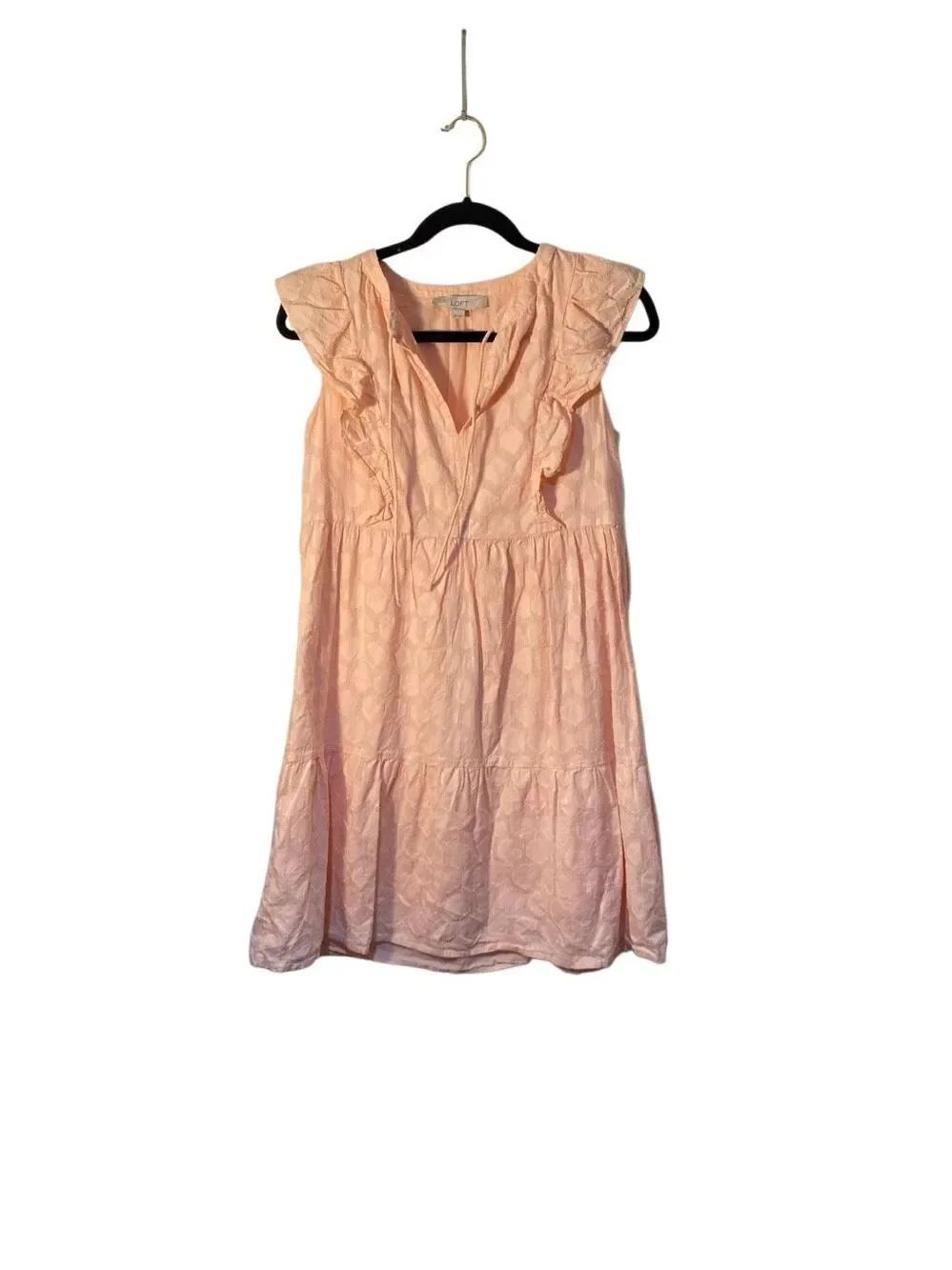 Loft women’s peach with gold metallic, threading tiered BoHo dress XS